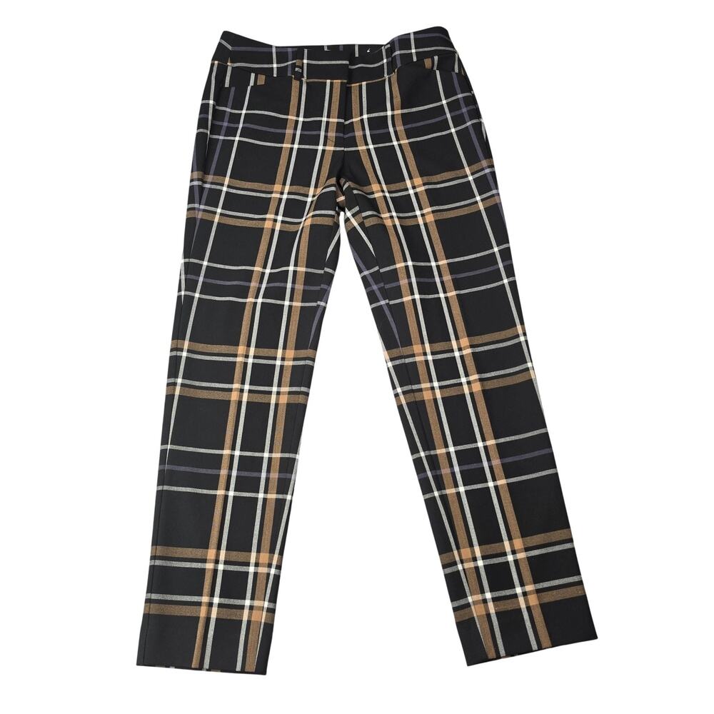 Plaid Straight-Leg Pants in Black and Tan